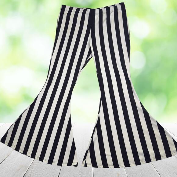 Killstar Pants - New KILLSTAR Inferno Room Bell Bottom Pants Striped Flare Black White Plus 4XL